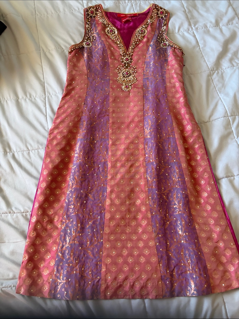 Embellished Pink and Purple Women’s A-Line Dress